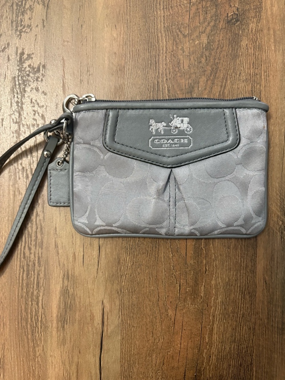 Coach Gray Signature Wristlet with Coach Carriage Logo
